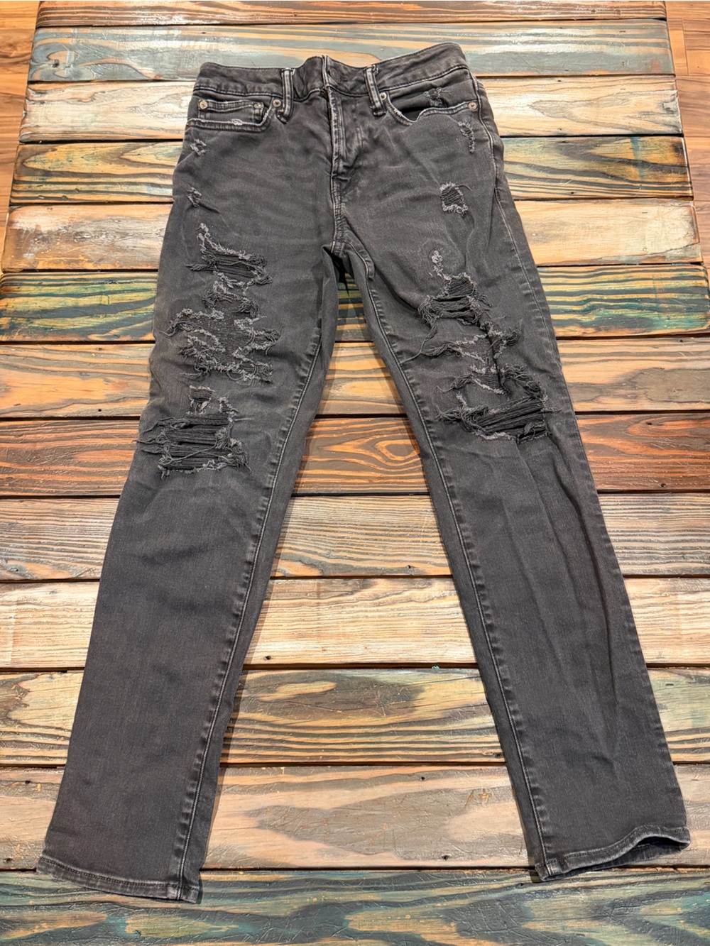 American Eagle Outfitters Charcoal Distressed Skinny Jeans